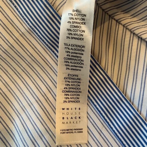White House Black Market blue top  Sofia stripe button up collar shirt size 8 - Picture 14 of 14